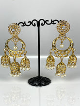 Load image into Gallery viewer, Kundan Earrings with 3 jhumkas 1 Gram 04
