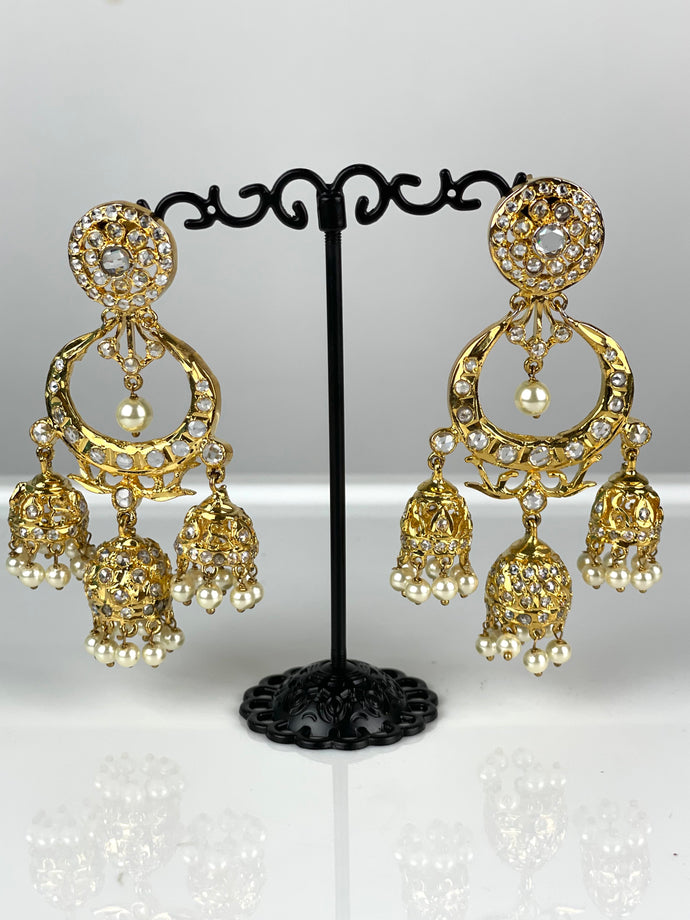 Kundan Earrings with 3 jhumkas 1 Gram 04