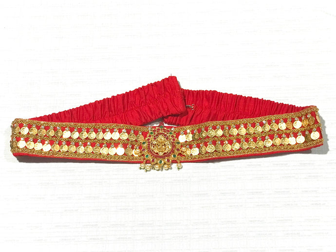 Red Color Kasu Work Raw Silk Waist Belt