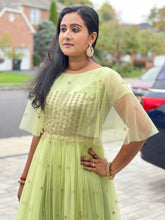 Load image into Gallery viewer, Light green cape style long dress

