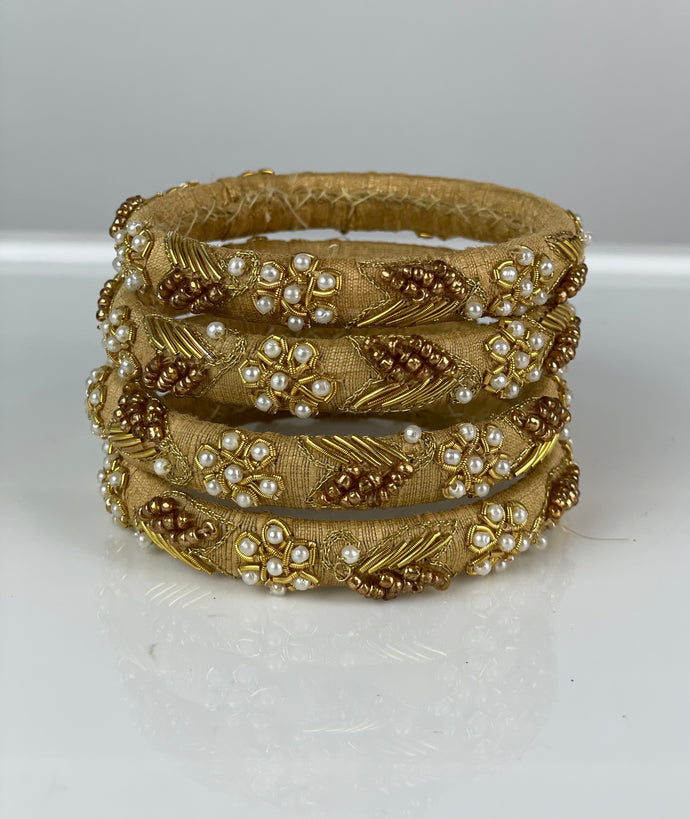 Gold color Thin Raw Silk Bangles Set of 4