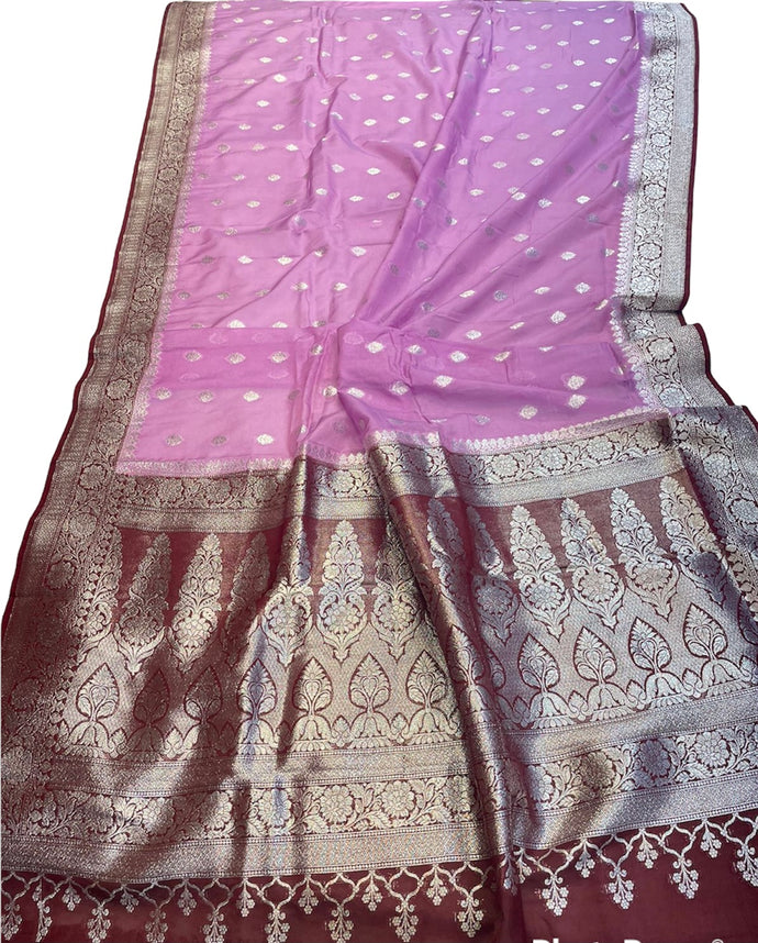 Lavender color Khaddi Georgette Saree With Stitched  Blouse