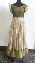 Load image into Gallery viewer, Olive green and Cream color Georgette long dress
