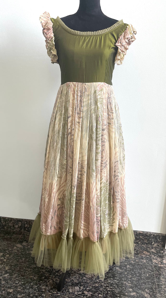 Olive green and Cream color Georgette long dress