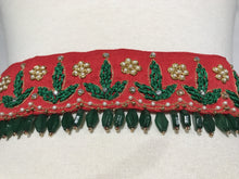 Load image into Gallery viewer, Red &amp; Green Color Maggam Work Raw Silk Waist Belt
