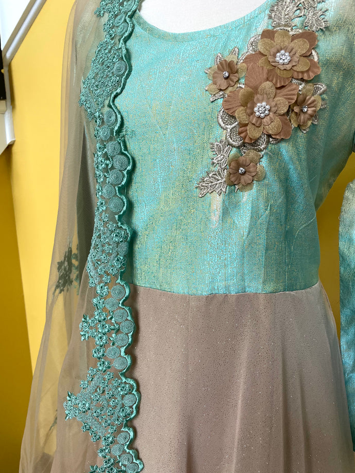 Beige and light green color combo shalwar set