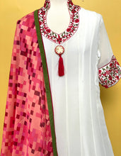 Load image into Gallery viewer, White and red color combo georgette shalwar set
