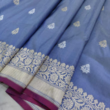 Load image into Gallery viewer, Gray color pure Banaras silk saree
