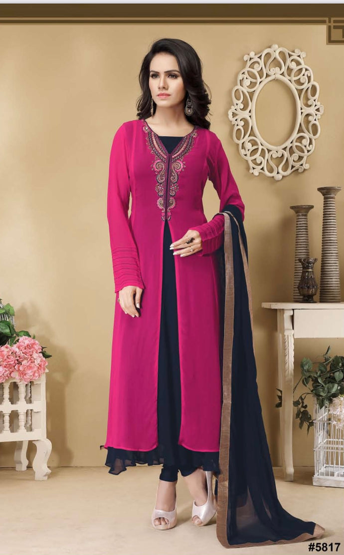 Dark pink and Navy blue Georgette shalwar set for Women Designer Outfit