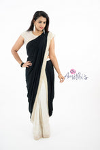 Load image into Gallery viewer, White &amp; Black Ready To Wear Pearl Work Saree
