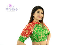 Load image into Gallery viewer, High Quality Green &amp; Red Brocade Blouse With Tassels
