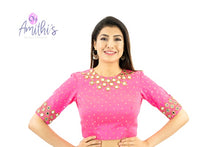 Load image into Gallery viewer, Hot Pink Real Mirror Work Raw Silk Work Blouse
