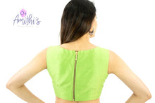 Load image into Gallery viewer, Parrot Green Raw Silk Zardozi Crop-Top Work Blouse
