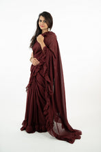 Load image into Gallery viewer, Maroon Color Frill Saree with Brocade Blouse
