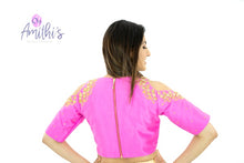 Load image into Gallery viewer, Bright Pink Cold Shoulder Zardozi work Blouse
