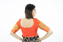 Load image into Gallery viewer, Orange &amp; Black Pure Ikkat Silk Long Frock With Big Border
