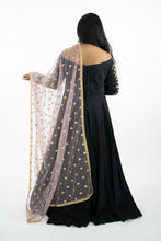Load image into Gallery viewer, Black Half Shoulder Long Dress With Zardozi Work On Sleeves
