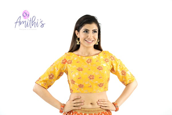 Mustard Yellow Printed Floral Work Blouse