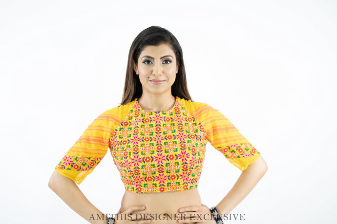 Yellow Net Embroidery Work Blouse