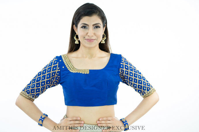 Royal Blue Heavy Kundan Work Blouse