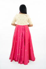 Load image into Gallery viewer, Pink And Cream Color Pure Silk Pearl &amp; Kundan Work Long Dress
