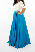 Load image into Gallery viewer, Blue &amp; Cream Color Long Dress With Zardozi Work On Sleeves And Neck
