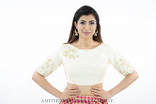Load image into Gallery viewer, Cream Pearl Work Raw silk Blouse
