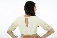 Load image into Gallery viewer, Cream Pearl Work Raw silk Blouse
