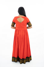 Load image into Gallery viewer, Red Cotton Long Frock With Black Zari Border

