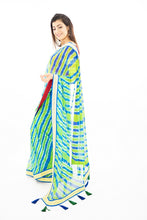 Load image into Gallery viewer, Multi Color Green Stripe Chiffon Saree With Red Blouse
