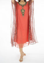 Load image into Gallery viewer, Dark Coral &amp; Black Combo Embroidery Work Kaftan
