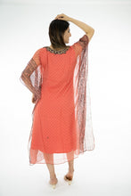 Load image into Gallery viewer, Dark Coral &amp; Black Combo Embroidery Work Kaftan
