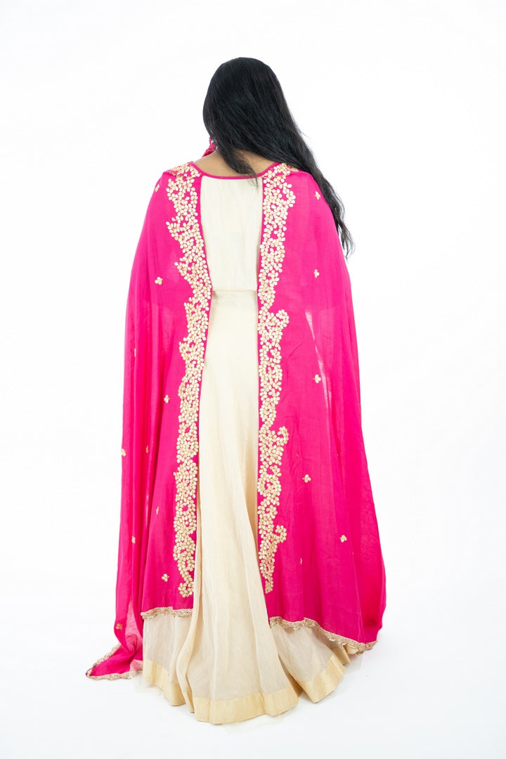 Cream Color Long Dress With Pink Gotta Work Attached Dupatta –  AmithiFashions
