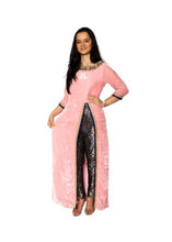 Load image into Gallery viewer, Pink Velvet Kurta with Floral Embroidered Slim Pants
