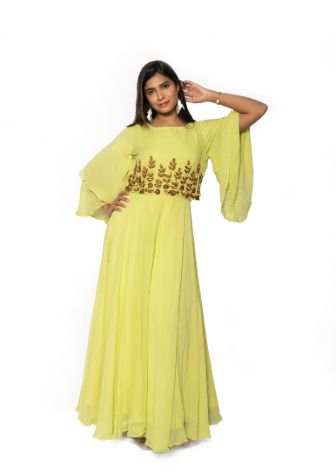 Elegant Lemon Yellow Georgette Dress