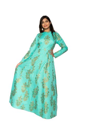 Rich Blue Banarasi Anarkali Cocktail Dress