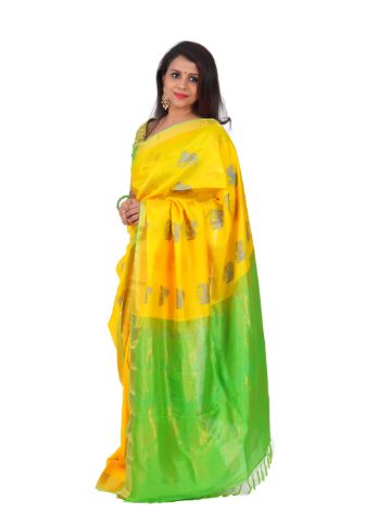 Beautiful Yellow and Green Saree with Kassu Work