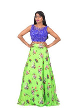 Load image into Gallery viewer, Sleeveless Floral Blue &amp; Green Lehenga
