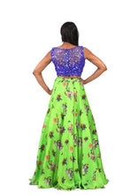 Load image into Gallery viewer, Sleeveless Floral Blue &amp; Green Lehenga
