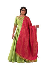 Load image into Gallery viewer, Lightgreen Raw Silk Dress &amp; Red Banarasi Dupatta
