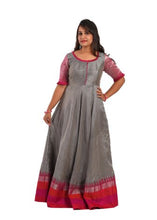 Load image into Gallery viewer, Red &amp; Grey Pure Raw Silk Traditional Long Dress
