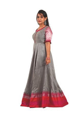 Load image into Gallery viewer, Red &amp; Grey Pure Raw Silk Traditional Long Dress
