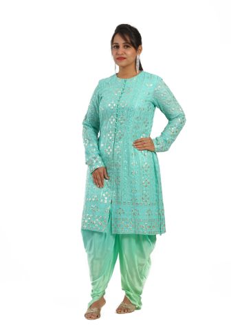 Designer Green Chikankari Kurti with Patiala Pants Traditional Punjabi Style