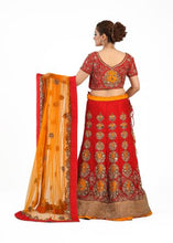 Load image into Gallery viewer, Red &amp; Orange With Gold Embroidered Lehenga
