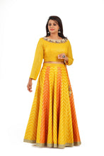 Load image into Gallery viewer, Bright Yellow and Orange Designer Blouse and Lehenga Set
