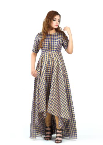 High-Low Blue Check Dress