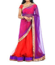Load image into Gallery viewer, Teens Red &amp; Purple Traditional Lehenga Set
