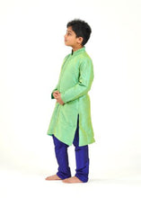 Load image into Gallery viewer, Boys Cute Pastel Green Raw Silk Kurta with Deep Blue Pyjama
