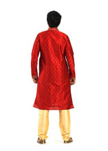 Load image into Gallery viewer, Red Brocade Kurta with Golden Churidar Pajama
