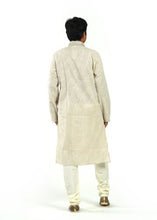 Load image into Gallery viewer, Light Gray Kurta with White Stripes and Cream Churidar Pajama
